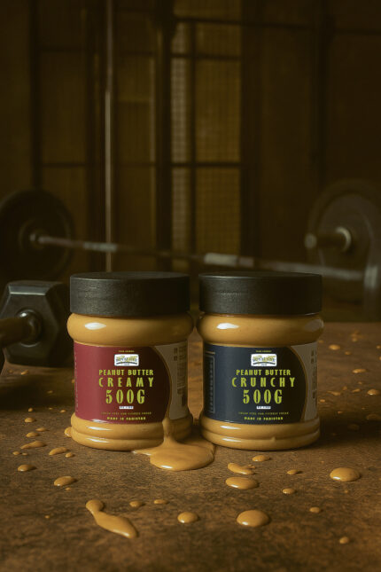SMALL DUO PACK - 2 JARS OF 500GRAMS - ROYAL OVE PEANUT BUTTER - CREAMY & CRUNCHY.
